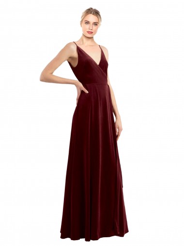 Affordable Faux Wrap V-Neck Sleek Long Velvet Prom Dress Canada