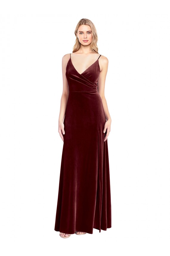 Affordable Faux Surplice Neckline Slim A-Line Long Velvet Prom Dress Canada