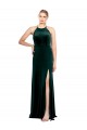 Affordable Long Jewel Neck Full Length Velvet Prom Dress with Side Slit Canada