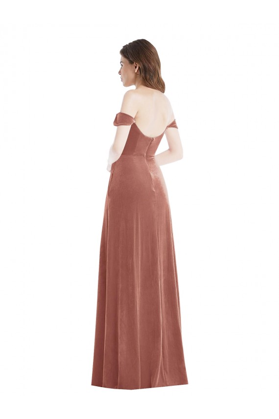 Affordable Off the Shoulder Flounce Sleeve Velvet Maxi Prom Dress & Pockets Canada