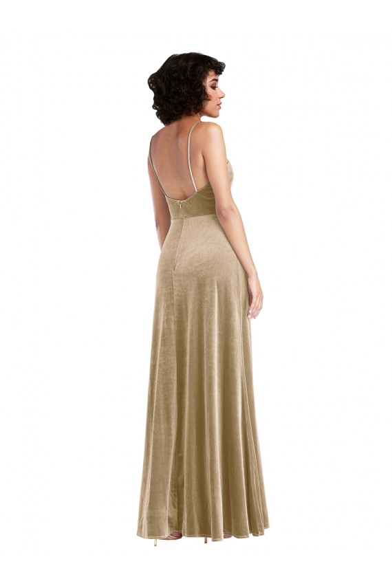Affordable Square Neck Velvet Maxi Prom Dress with Front Slit & Pockets Canada