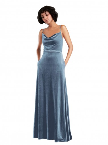 Affordable Sleek Cowl Neck Velvet Maxi Prom Dress with Pockets Canada