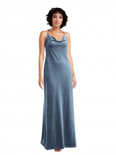 Affordable Cowl Neck Velvet Maxi Slip Prom Dress Canada