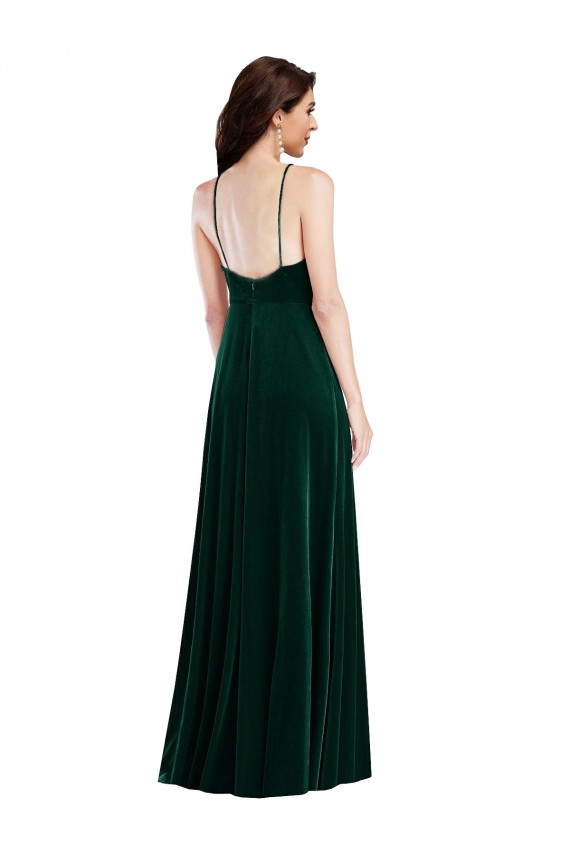 Affordable Velvet Halter Maxi Prom Dress with Front Slit & Pockets Canada