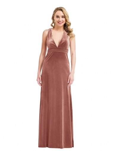Affordable Plunging Neckline Velvet Maxi Prom Dress with Criss Cross Open Back Canada