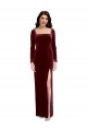 Affordable Sleek Square Neck Spaghetti Straps Velvet Prom Dress with Side Slit Canada
