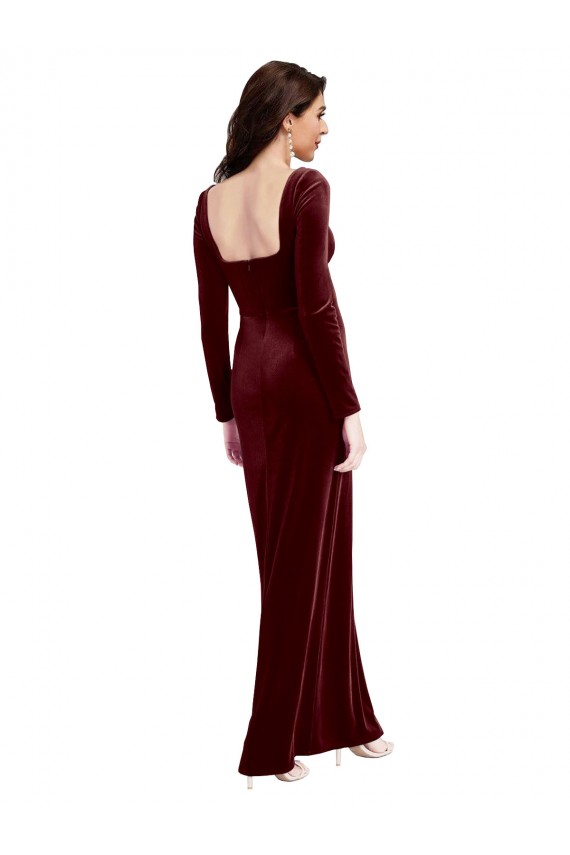 Affordable Sleek Square Neck Spaghetti Straps Velvet Prom Dress with Side Slit Canada