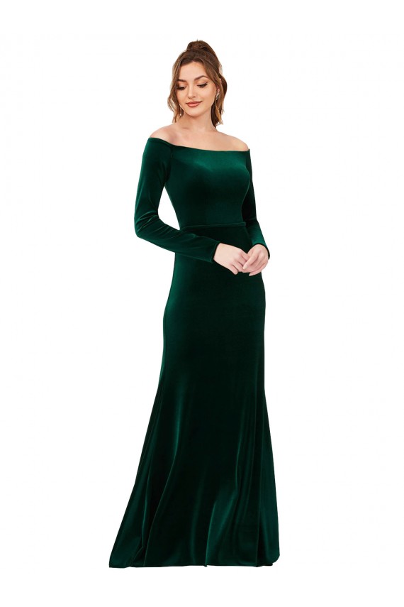 Affordable Off the Shoulder Long Sleeves Stretch Velvet Prom Dress Canada