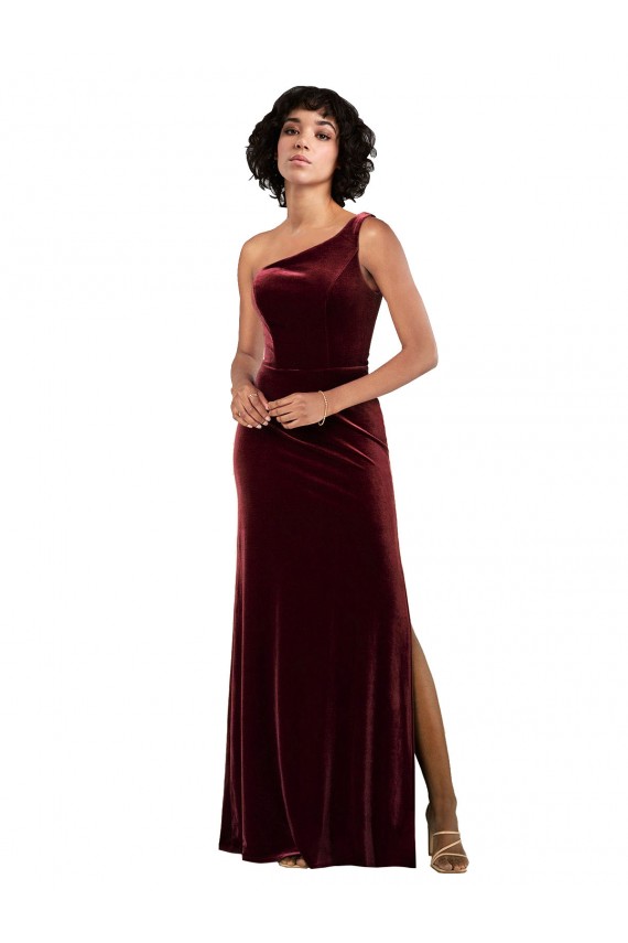 Affordable One Shoulder Floor-Length Velvet Prom Dress Canada