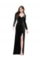 Affordable Long Sleeves Velvet Prom Dress with V-Neckline and Thigh Slit Canada