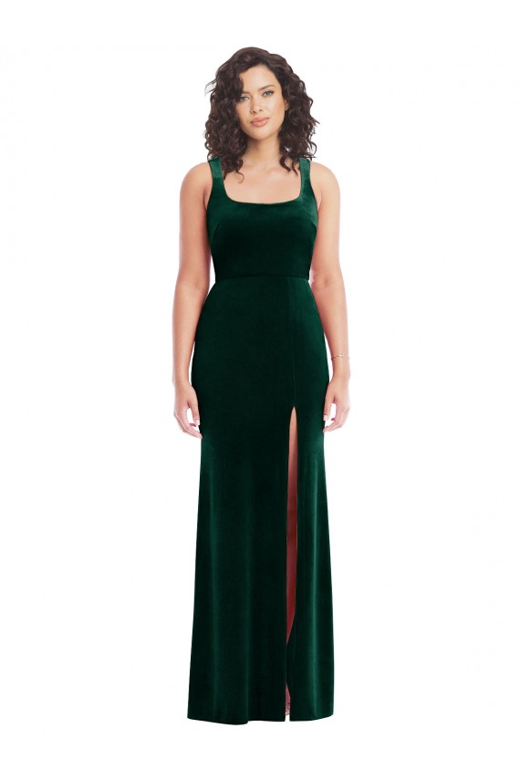 Affordable Square Neck Long Velvet Maxi Prom Dress Canada