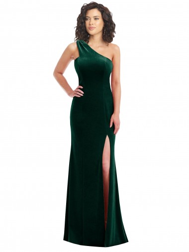 Affordable One Shoulder Velvet Trumpet Prom Dress with Front Slit Canada