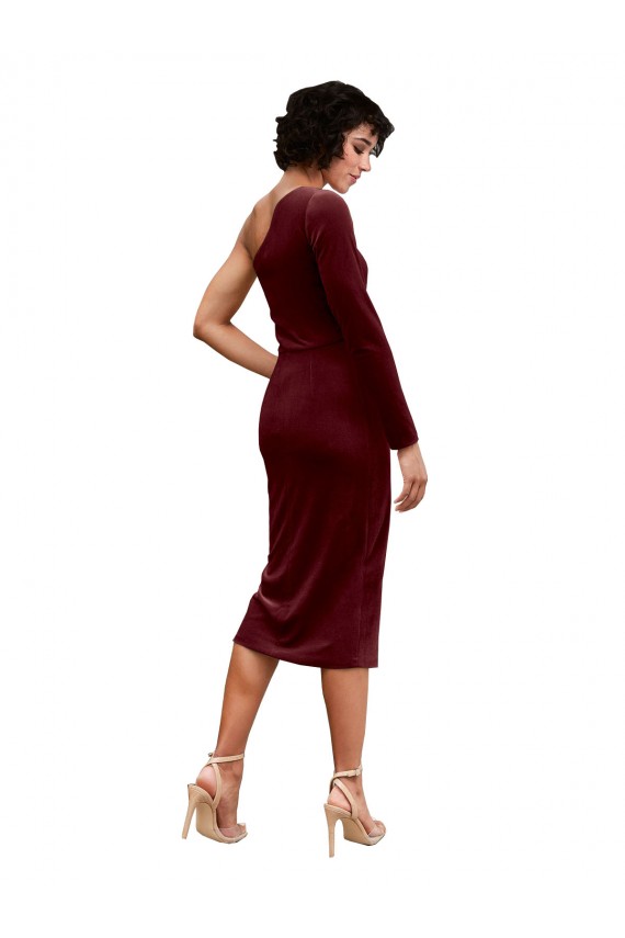 Affordable One Shoulder Fitted Short Midi Length Velvet Prom Dress Canada