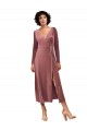 Affordable Long Sleeve Velvet Faux Wrap Midi Length Prom Dress Canada